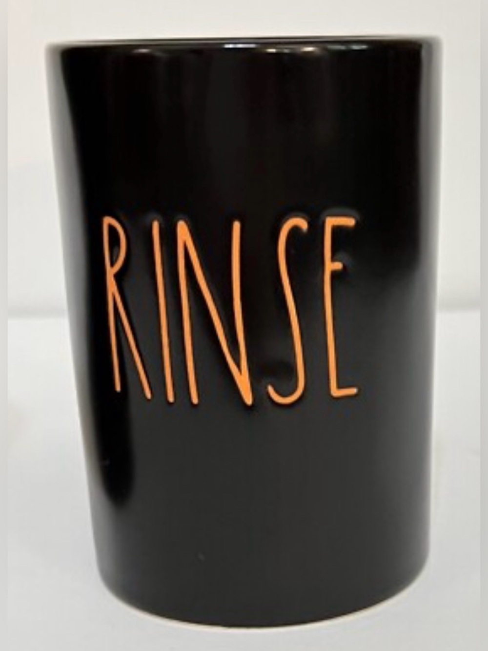 NWOT Rae Dunn Black 'RINSE' Ceramic Bathroom Tumbler Cup Orange